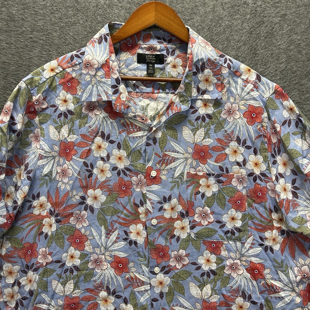 Club Room 100% Linen Luxury Short Sleeve Floral Print Camp Shirt‎ Men's 2XL